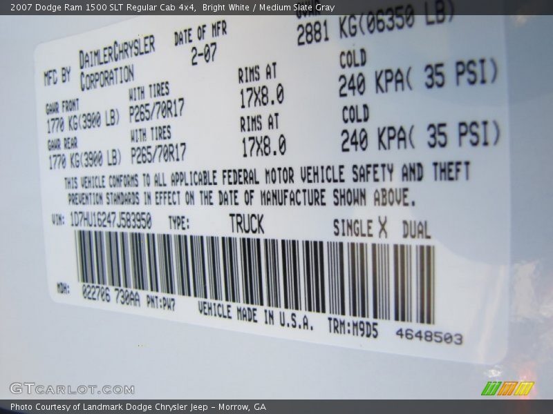 Bright White / Medium Slate Gray 2007 Dodge Ram 1500 SLT Regular Cab 4x4