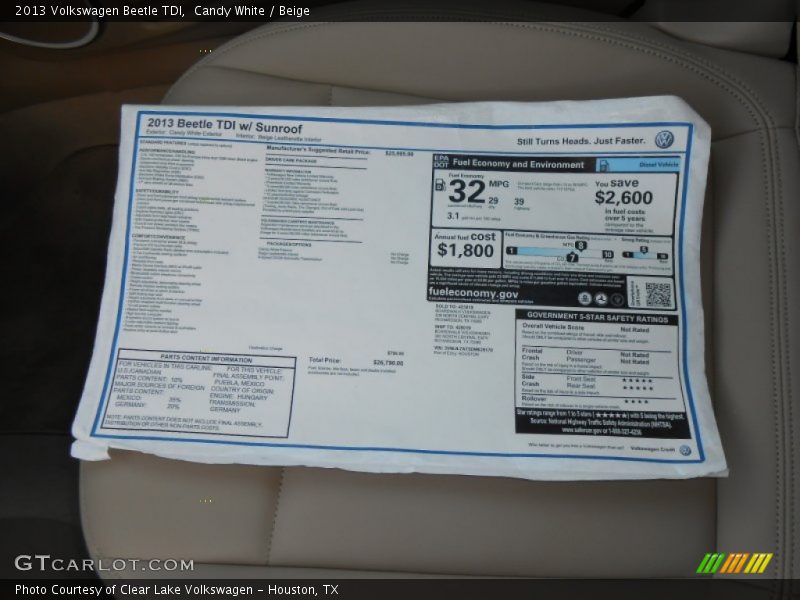  2013 Beetle TDI Window Sticker