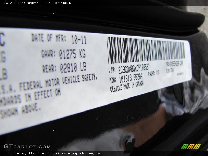Pitch Black / Black 2012 Dodge Charger SE