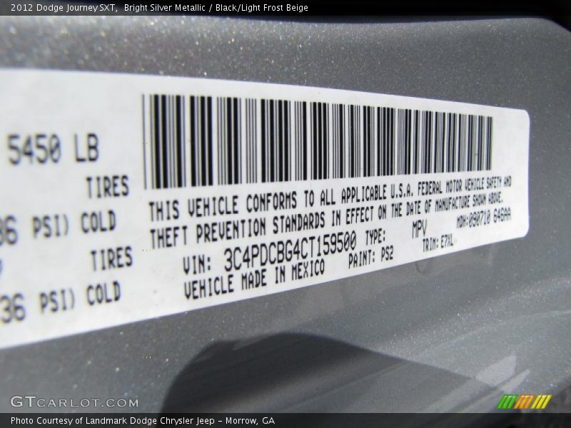 Bright Silver Metallic / Black/Light Frost Beige 2012 Dodge Journey SXT