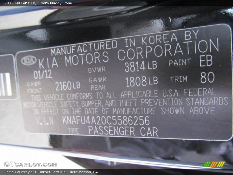 Ebony Black / Stone 2012 Kia Forte EX