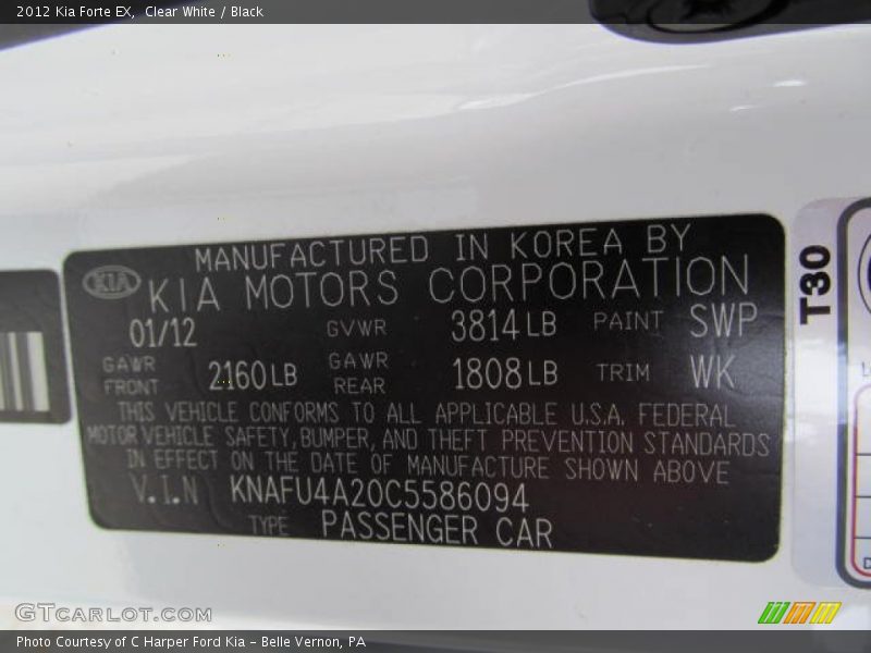 Clear White / Black 2012 Kia Forte EX