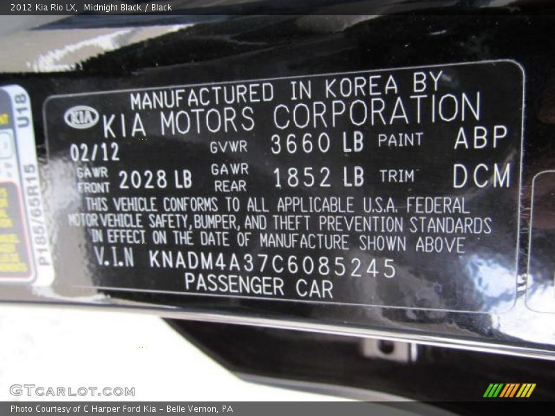 2012 Rio LX Midnight Black Color Code ABP