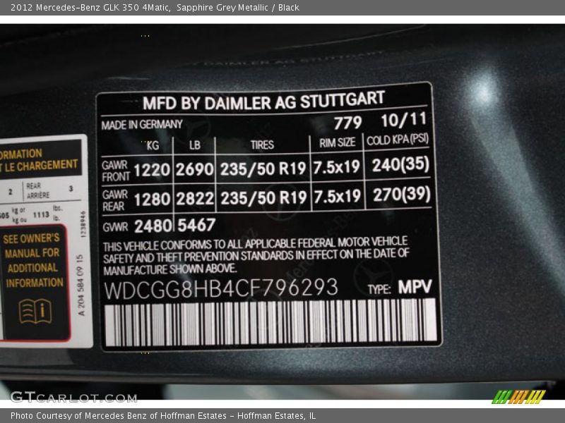 Sapphire Grey Metallic / Black 2012 Mercedes-Benz GLK 350 4Matic