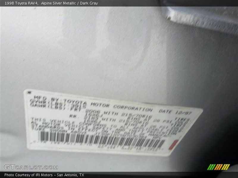 Alpine Silver Metallic / Dark Gray 1998 Toyota RAV4