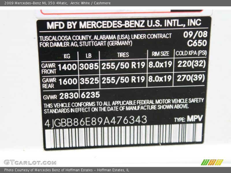 Arctic White / Cashmere 2009 Mercedes-Benz ML 350 4Matic