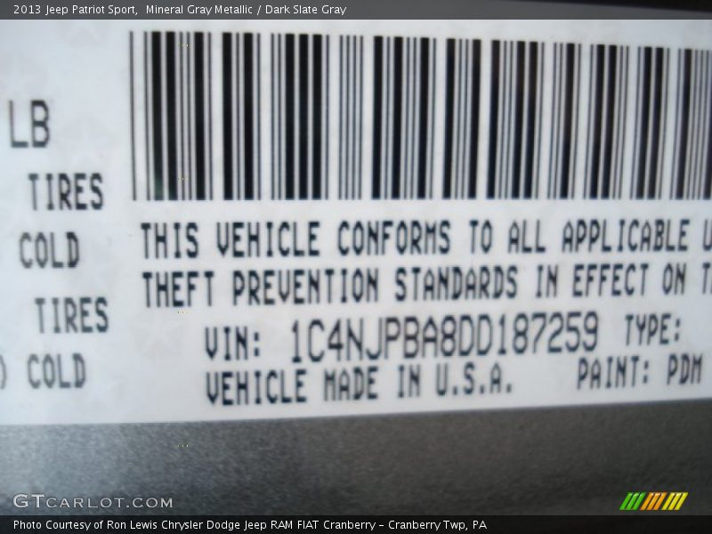 Mineral Gray Metallic / Dark Slate Gray 2013 Jeep Patriot Sport