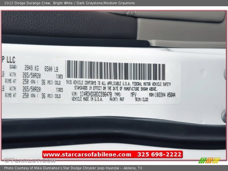 Bright White / Dark Graystone/Medium Graystone 2013 Dodge Durango Crew