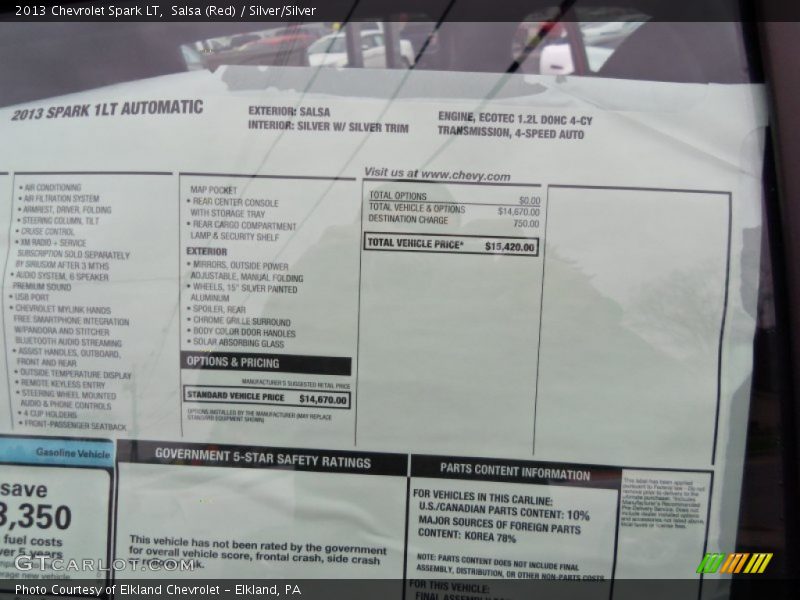  2013 Spark LT Window Sticker