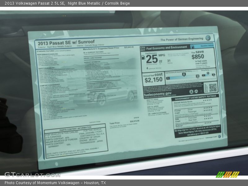 Night Blue Metallic / Cornsilk Beige 2013 Volkswagen Passat 2.5L SE