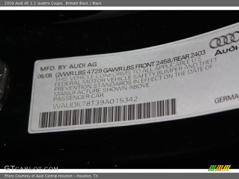 Brilliant Black / Black 2009 Audi A5 3.2 quattro Coupe