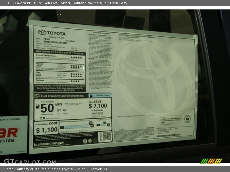 Winter Gray Metallic / Dark Gray 2012 Toyota Prius 3rd Gen Five Hybrid