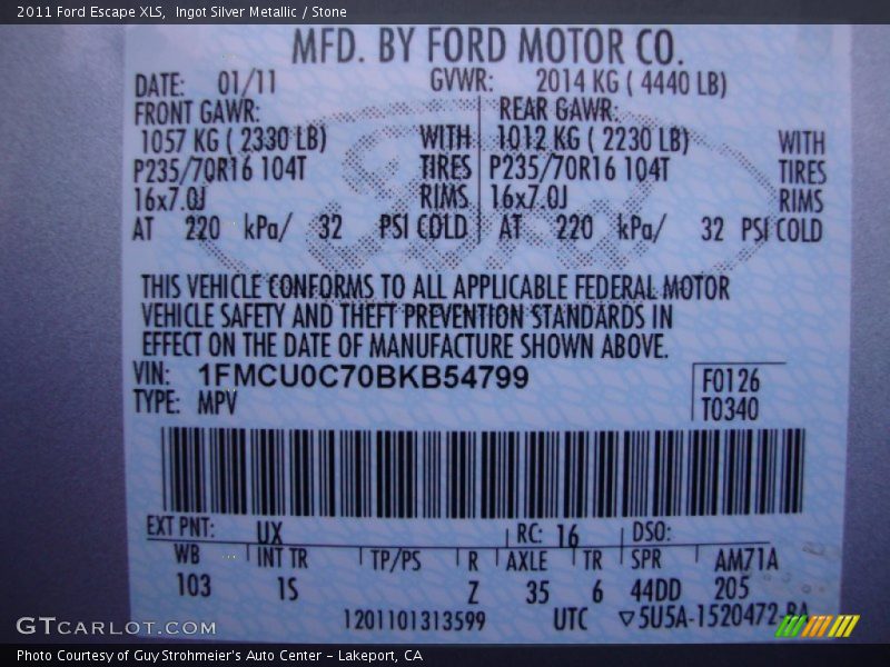 Ingot Silver Metallic / Stone 2011 Ford Escape XLS