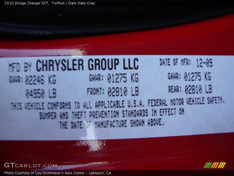 TorRed / Dark Slate Gray 2010 Dodge Charger SXT