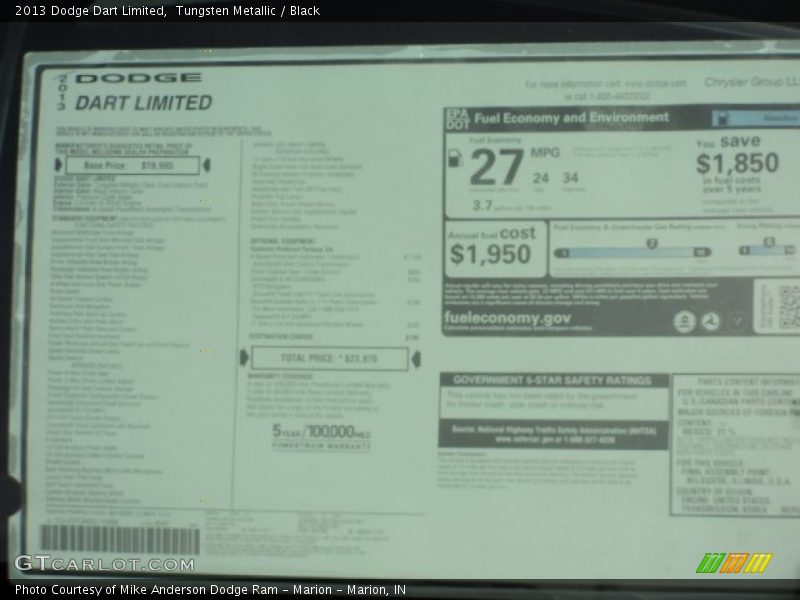 Tungsten Metallic / Black 2013 Dodge Dart Limited