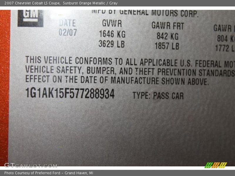Sunburst Orange Metallic / Gray 2007 Chevrolet Cobalt LS Coupe