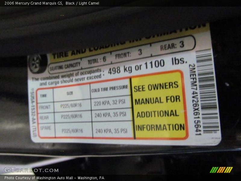 Black / Light Camel 2006 Mercury Grand Marquis GS