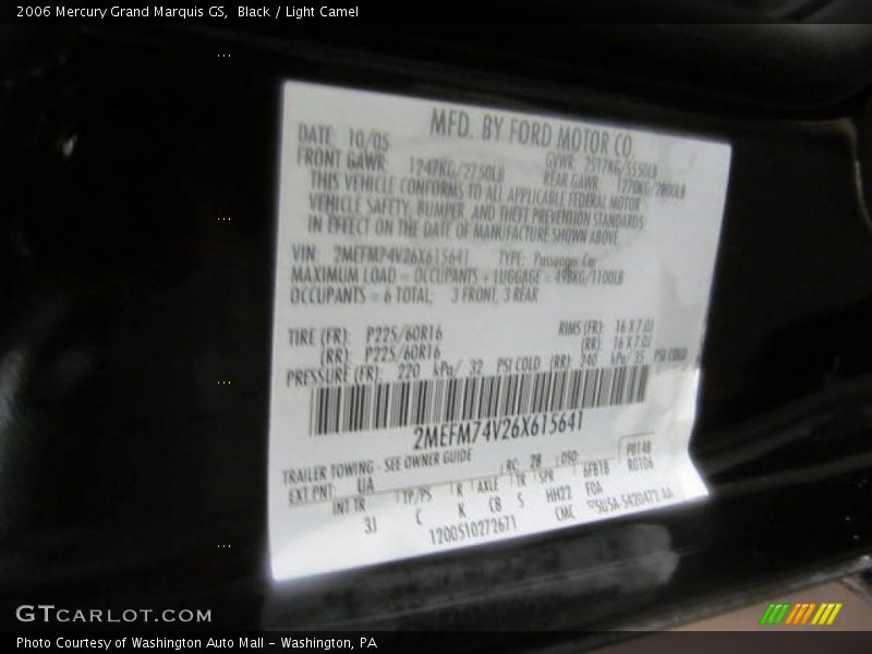 Black / Light Camel 2006 Mercury Grand Marquis GS