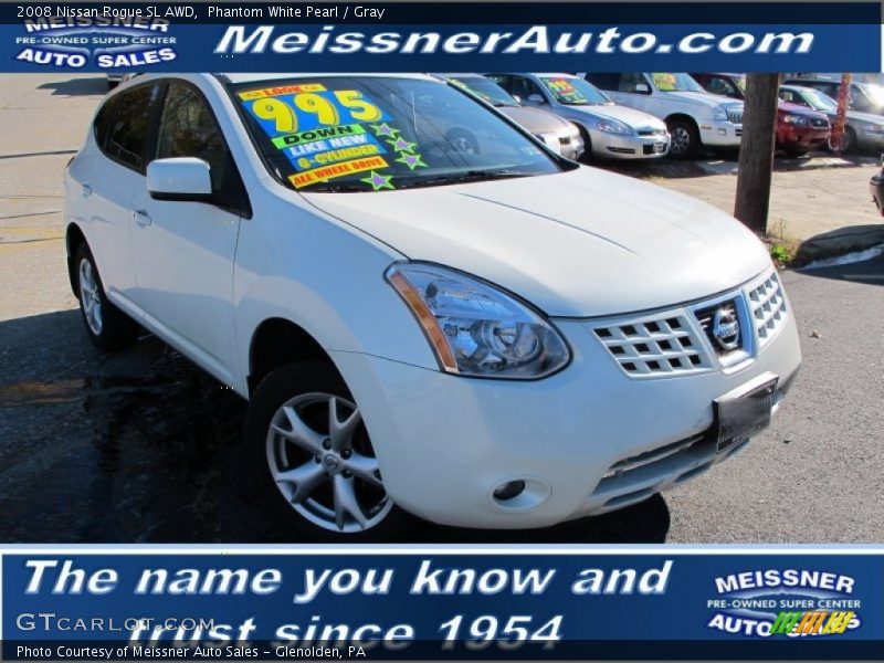 Phantom White Pearl / Gray 2008 Nissan Rogue SL AWD