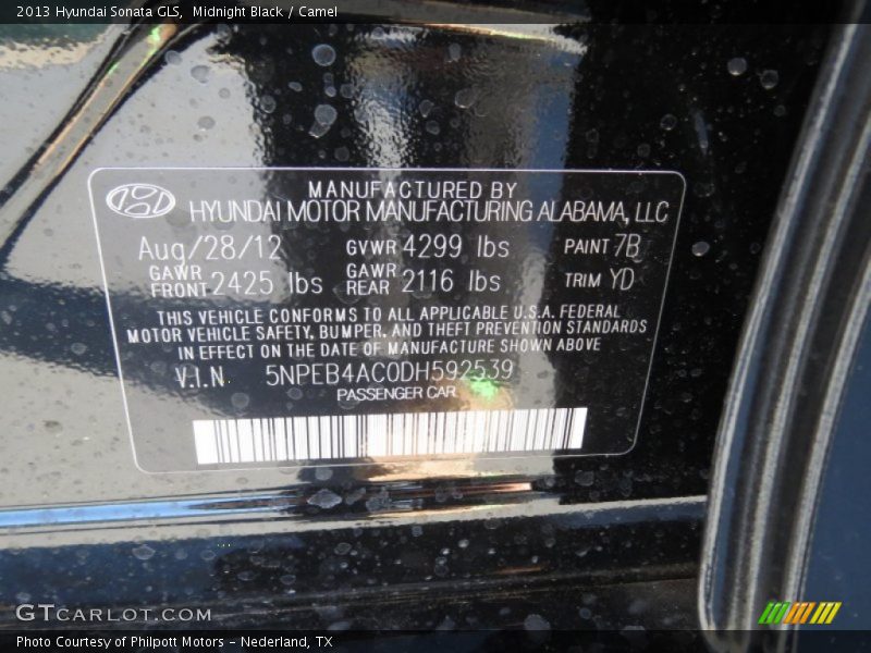 Midnight Black / Camel 2013 Hyundai Sonata GLS