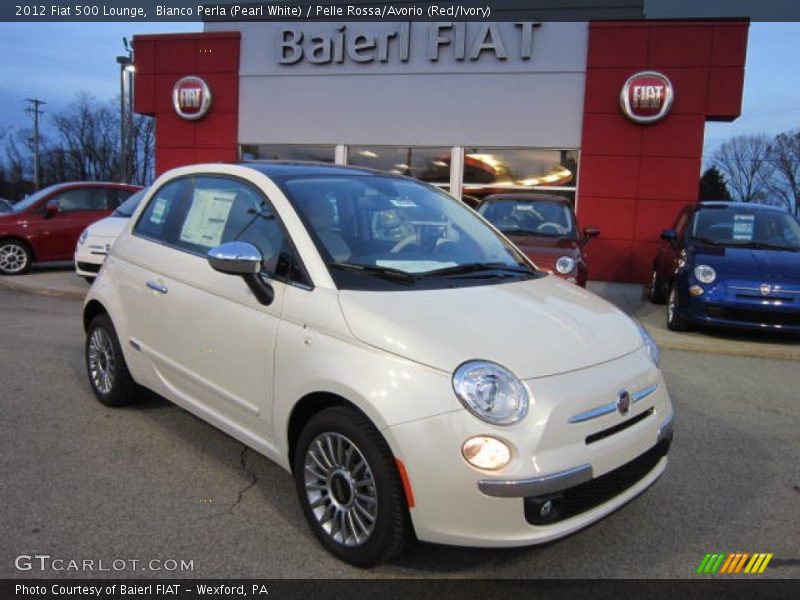 Bianco Perla (Pearl White) / Pelle Rossa/Avorio (Red/Ivory) 2012 Fiat 500 Lounge