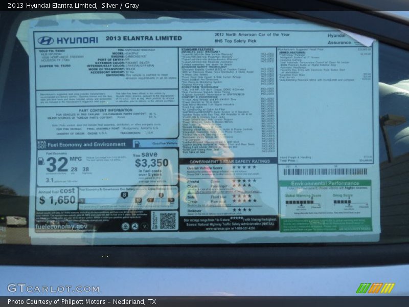 Silver / Gray 2013 Hyundai Elantra Limited