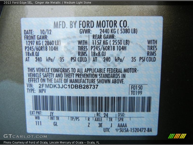 Ginger Ale Metallic / Medium Light Stone 2013 Ford Edge SEL
