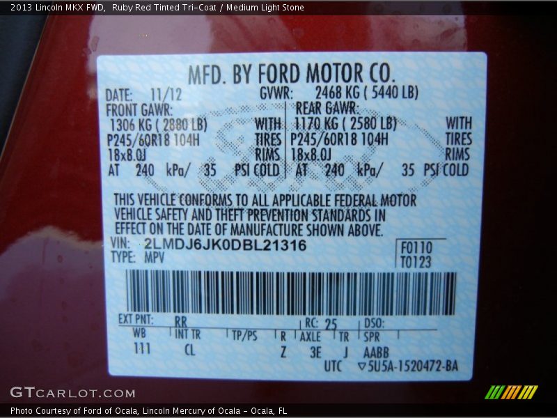 Ruby Red Tinted Tri-Coat / Medium Light Stone 2013 Lincoln MKX FWD