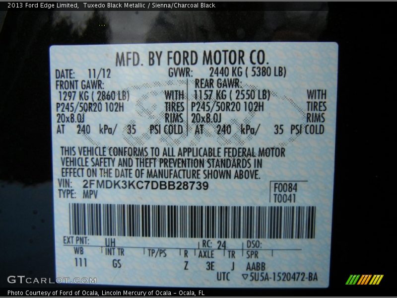 Tuxedo Black Metallic / Sienna/Charcoal Black 2013 Ford Edge Limited