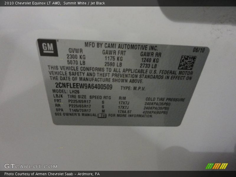 Summit White / Jet Black 2010 Chevrolet Equinox LT AWD