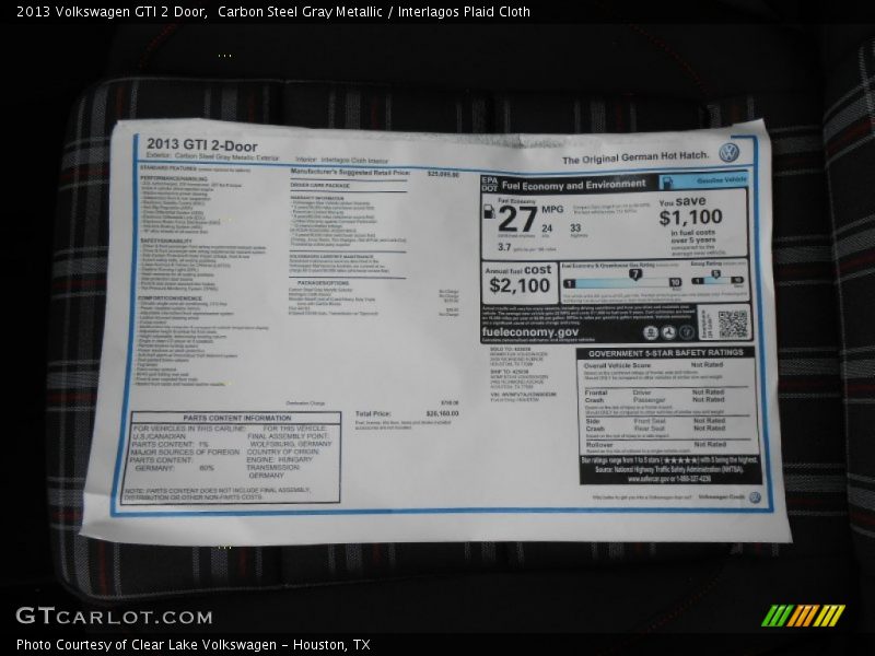 Carbon Steel Gray Metallic / Interlagos Plaid Cloth 2013 Volkswagen GTI 2 Door