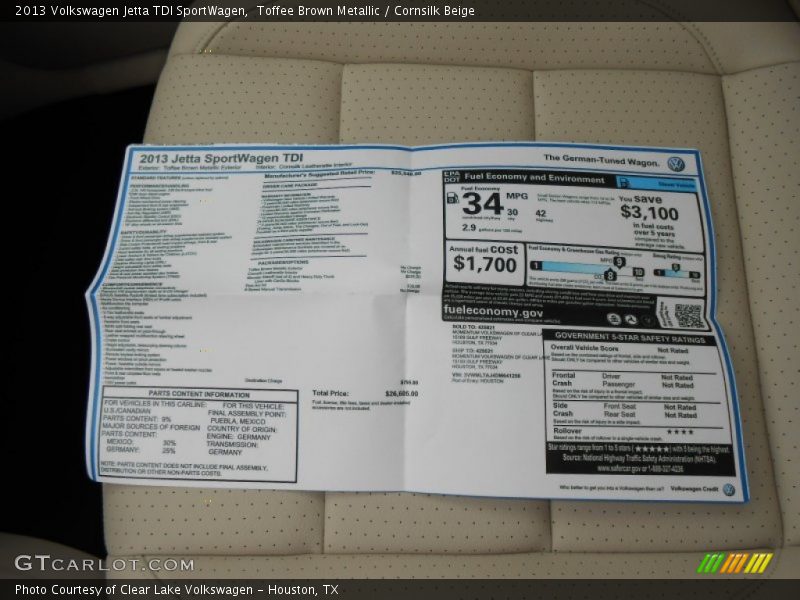  2013 Jetta TDI SportWagen Window Sticker