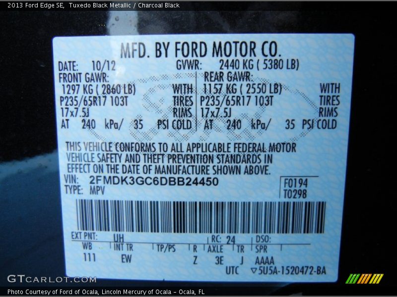 Tuxedo Black Metallic / Charcoal Black 2013 Ford Edge SE