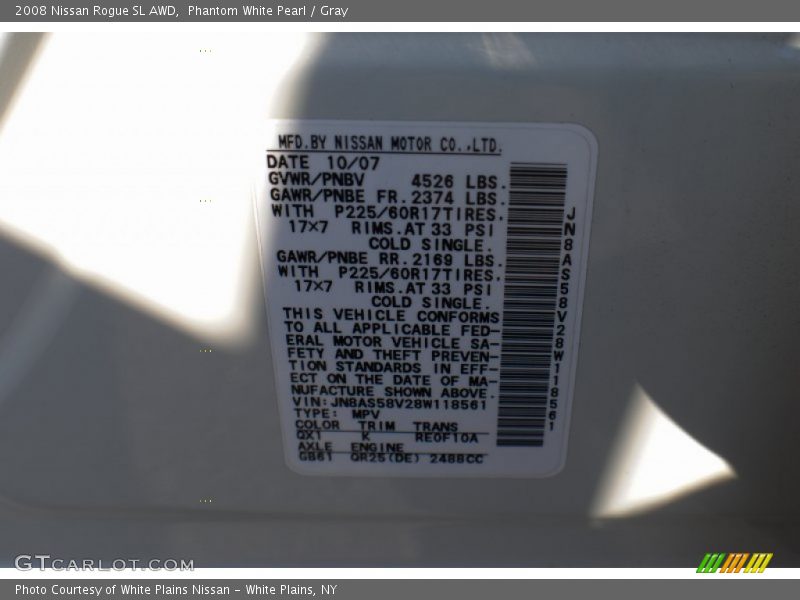 Phantom White Pearl / Gray 2008 Nissan Rogue SL AWD