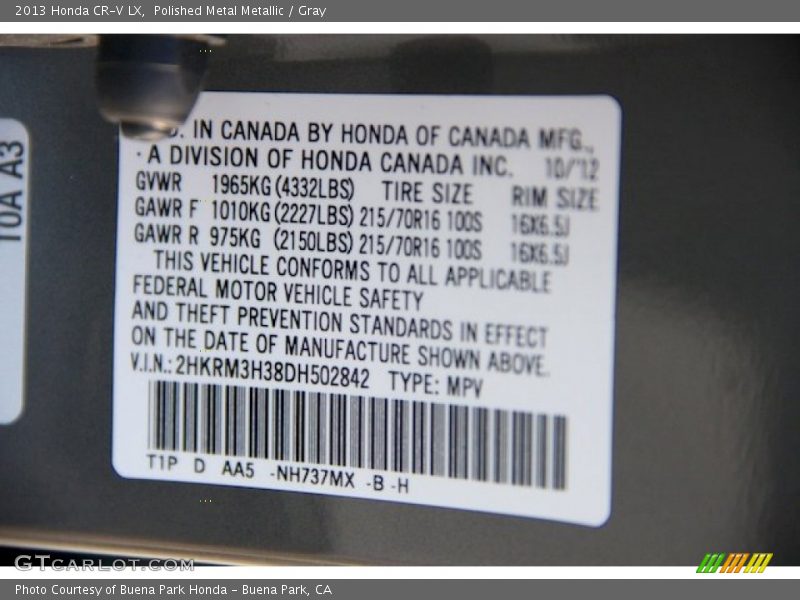 Polished Metal Metallic / Gray 2013 Honda CR-V LX