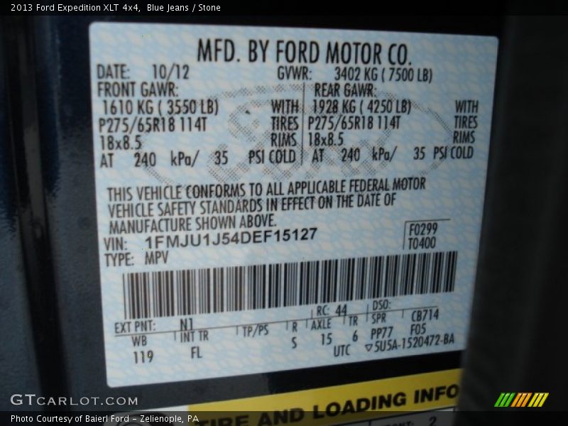 2013 Expedition XLT 4x4 Blue Jeans Color Code N1