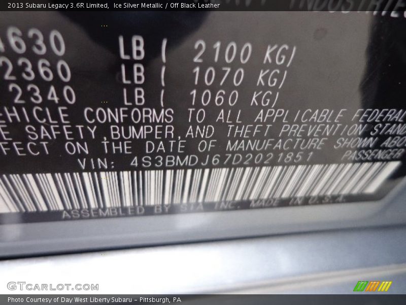 Ice Silver Metallic / Off Black Leather 2013 Subaru Legacy 3.6R Limited