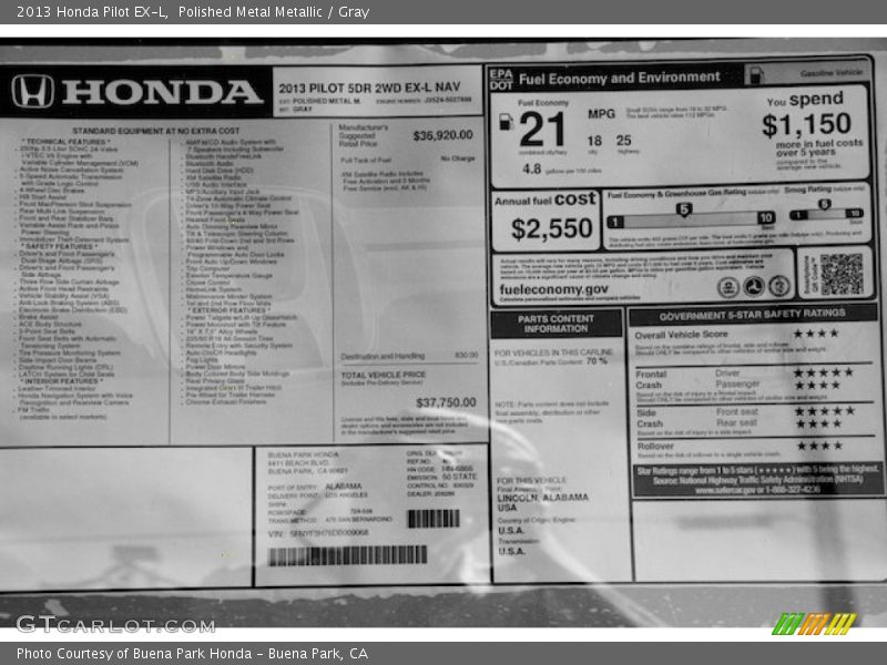 Polished Metal Metallic / Gray 2013 Honda Pilot EX-L