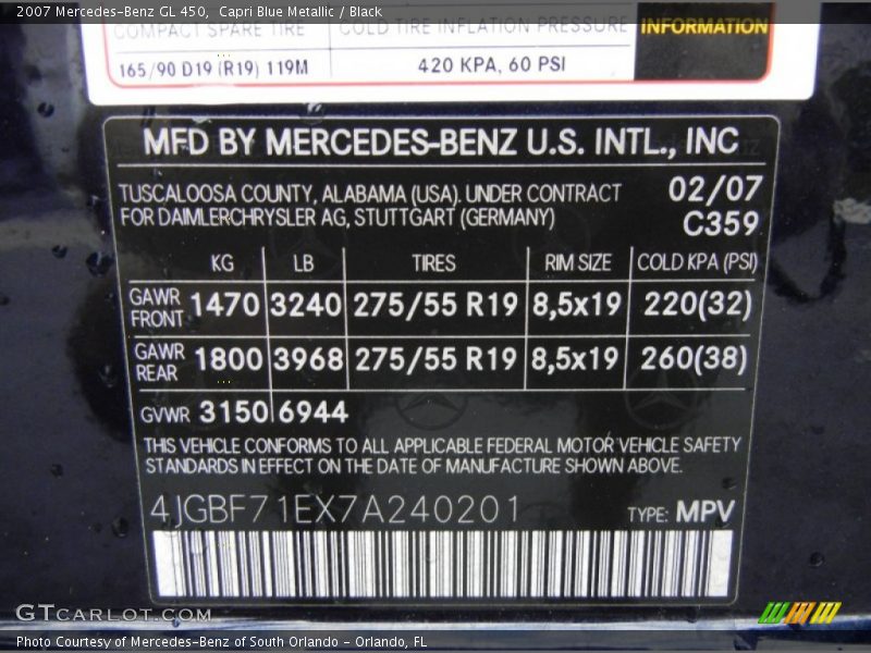 Capri Blue Metallic / Black 2007 Mercedes-Benz GL 450