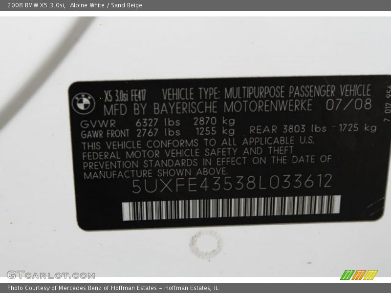Alpine White / Sand Beige 2008 BMW X5 3.0si