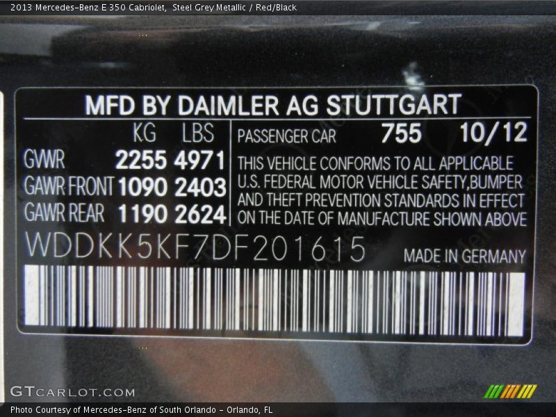 2013 E 350 Cabriolet Steel Grey Metallic Color Code 755
