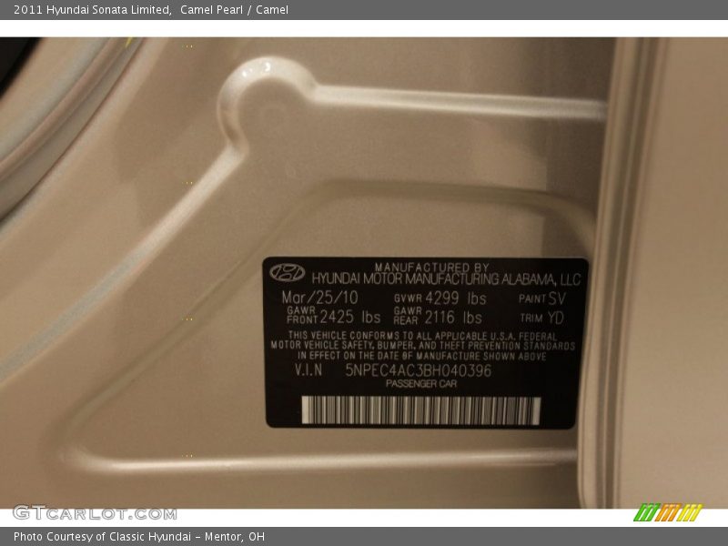 Camel Pearl / Camel 2011 Hyundai Sonata Limited