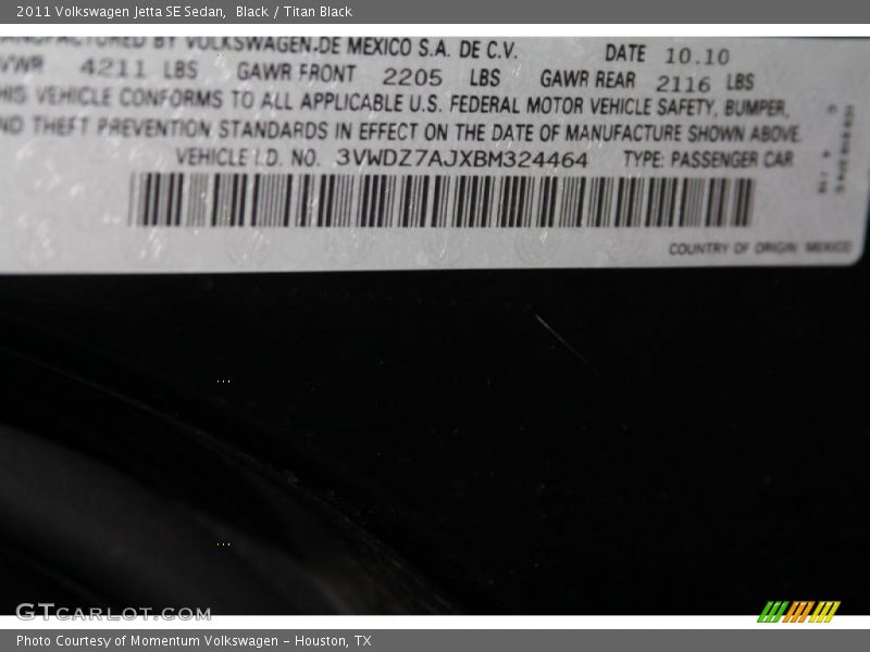 Black / Titan Black 2011 Volkswagen Jetta SE Sedan