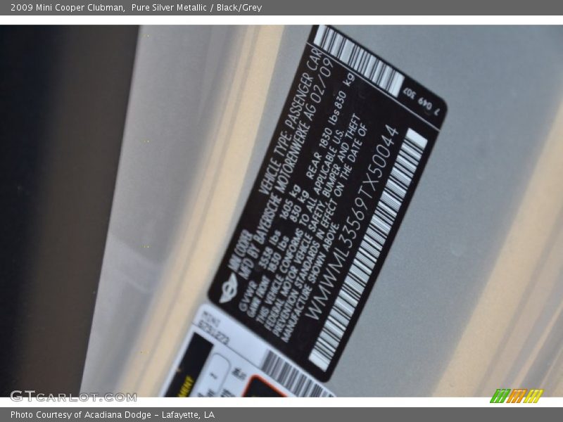 Pure Silver Metallic / Black/Grey 2009 Mini Cooper Clubman