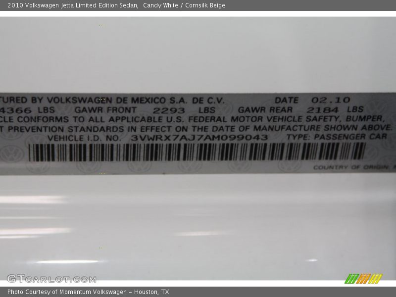Candy White / Cornsilk Beige 2010 Volkswagen Jetta Limited Edition Sedan