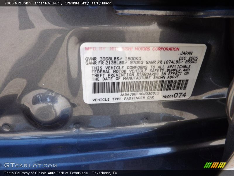 Graphite Gray Pearl / Black 2006 Mitsubishi Lancer RALLIART