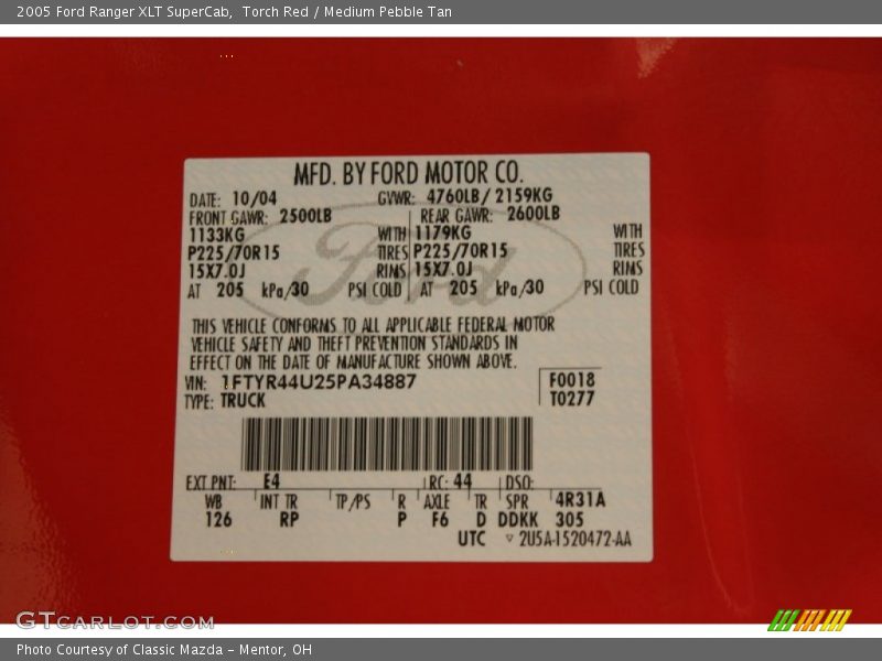 Torch Red / Medium Pebble Tan 2005 Ford Ranger XLT SuperCab