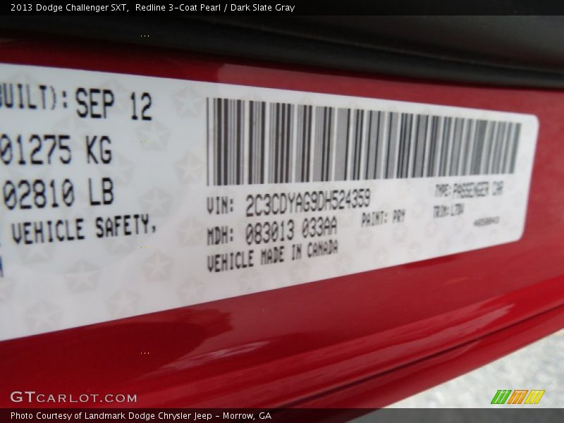 Redline 3-Coat Pearl / Dark Slate Gray 2013 Dodge Challenger SXT