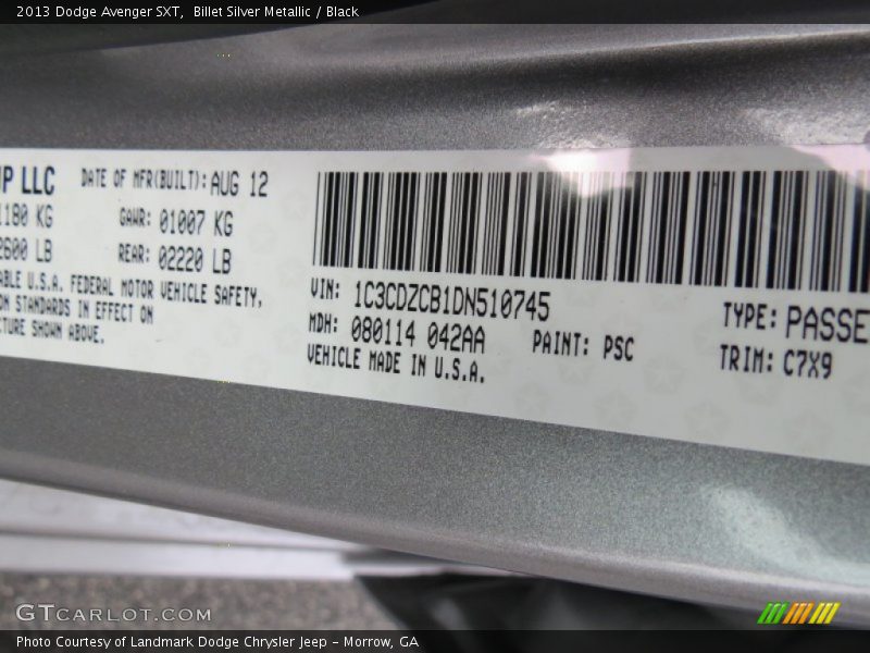 Billet Silver Metallic / Black 2013 Dodge Avenger SXT