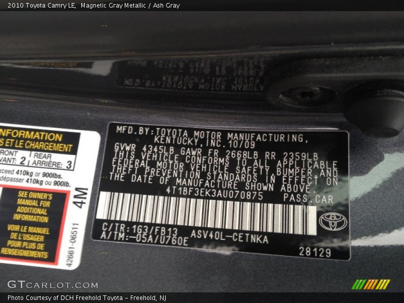 Magnetic Gray Metallic / Ash Gray 2010 Toyota Camry LE